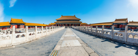 Fototapeta na wymiar panoramic view of the Forbidden City. it is a very famous landmark in Beijing.