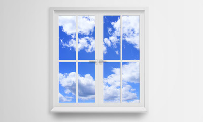 Look out the window at the sky and clouds.