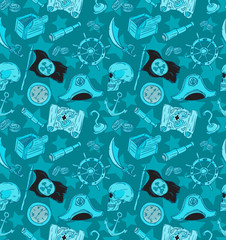 Naklejka premium Hand drawn seamless pirate pattern.