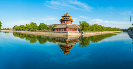 Panoramic view of Corner Tower in Forbidden City in Beijing, China