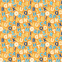 Abstract letters seamless pattern.Vector Alphabet seamless vector pattern isolated on a orange background