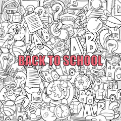 Back of School Objects on background, drawing by hand vector