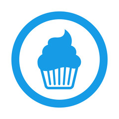 Icono plano cupcake en circulo color azul