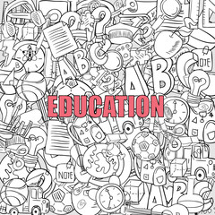 Education objects on background, drawing by hand vector