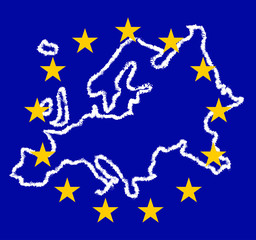 Europe map of brush on background EU flag