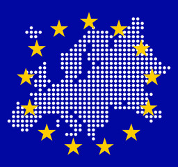 Pixel map of Europe on background EU flag