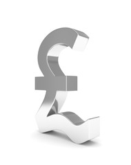 Isolated silver pound sign on white background. British currency. Concept of investment, european market, savings. Power, luxury and wealth. Great Britain, Nothern Ireland. 3D rendering.