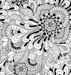 Floral seamless pattern in zen-tagle style.