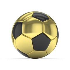 Golden soccer ball on white background. 3D rendering.