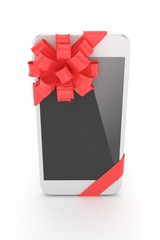 White phone with red bow. 3D rendering.