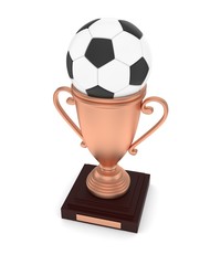 Bronze cup and ball on white background. 3D rendering.