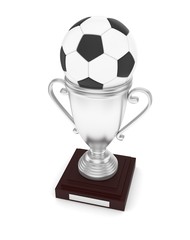 Silver cup and ball on white background. 3D rendering.