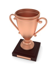 Bronze cup on white background. 3D rendering.