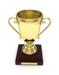 Golden cup on white background. 3D rendering.