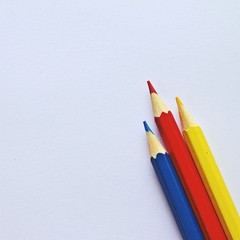 Primary color pencils together / Three primary color by pencil put together on the white paper