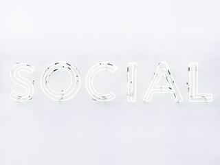 Social Media Type font Neon sign light Signage on wall 