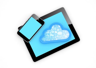 tablet pc, smart phone and cloud. 3d rendering.