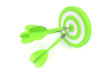 Three arrows darts in center. 3d rendering.