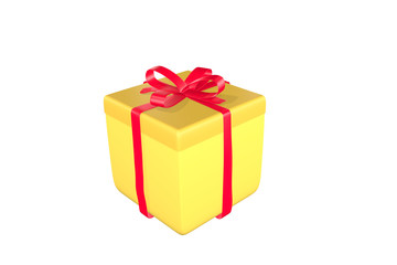 Yellow gift with red ribbon and bow. Isolated 3d illustration.