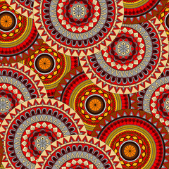 Hand drawn mandala ethnic seamless pattern.