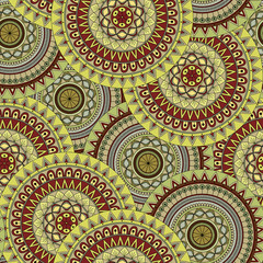 Hand drawn mandala ethnic seamless pattern.