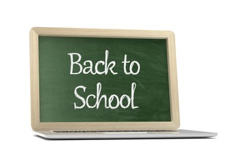 Fototapeta premium Laptop with chalkboard, back to school, online education concept. 3d rendering.