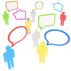people with talk bubbles isolated over a white background. 3d rendering.