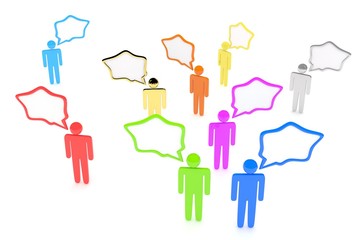 people with talk bubbles isolated over a white background. 3d rendering.