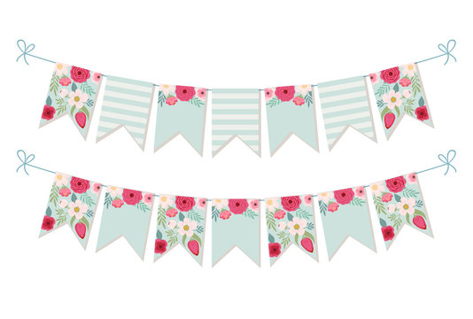 Cute vintage botanical textile bunting flags ideal for baby shower, wedding, birthday, bridal shower, retro party decoration etc