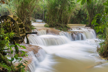 Flash flood in Waterfall at Tat Kuang Si Luang prabang, Laos