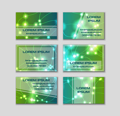 Business card collection. Abstract shining glow decorative elements with transparent layout