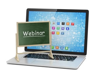 Laptop with chalkboard, webinar, online education concept. 3d rendering.