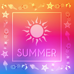 summer with sun and summery symbols in frame, vector