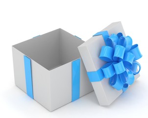 open gift box with bows isolated on white. 3d rendering.
