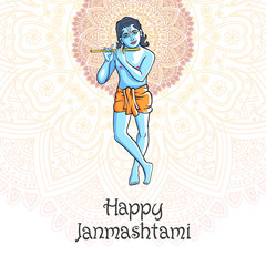 Hindu young god Lord Krishna. Happy janmashtami vector