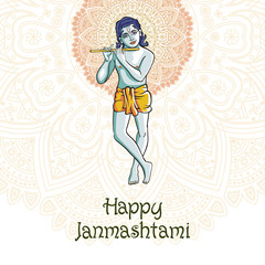 Hindu young god Lord Krishna. Happy janmashtami vector
