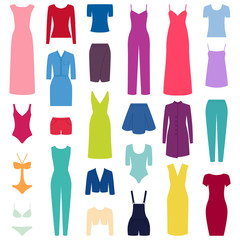 Set of woman clothes icons, vector illustration