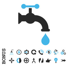 Water Tap vector bicolor icon. Image style is a flat pictogram symbol, blue and gray colors, white background.