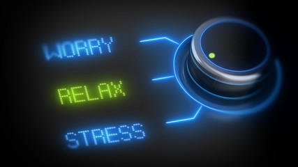 Switch button with three options, relax, worry, stress