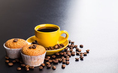coffee cup background with coffee beans