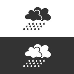 Icono de nubes y lluvia sobre fondos blanco y negro