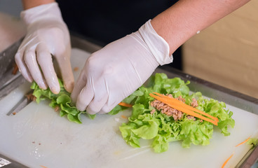 Processing of salad roll