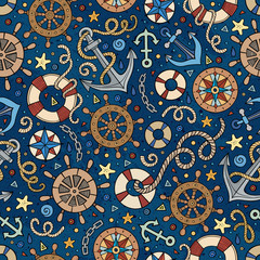 Cartoon nautical seamless pattern