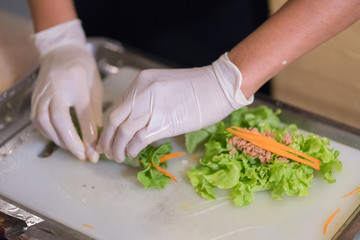 Processing of salad roll