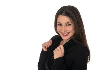 Obraz premium portrait of beautiful young woman smiling on white, isolated
