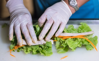 Processing of salad roll