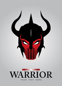 Horned head Warrior Mascot. Black Horned Warrior.