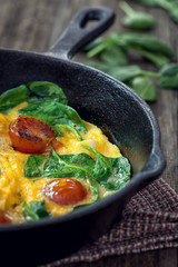 Spinach frittata in iron skillet