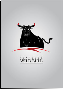 Bull. Elegant Black Bull With The Bloody Horns.