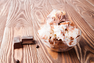 Ice cream with chocolate in the vase